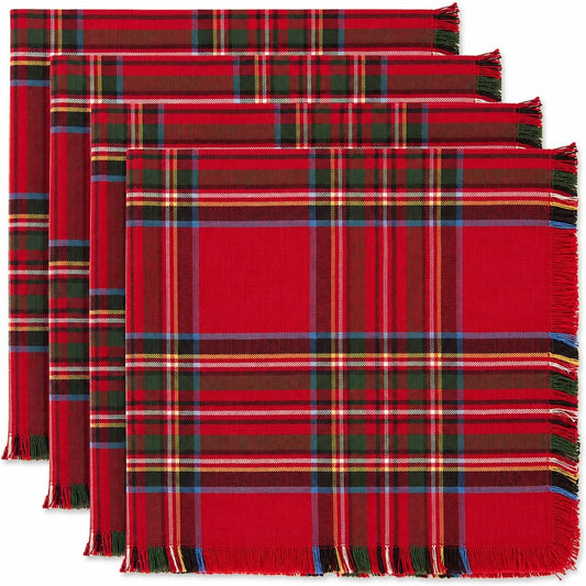 Serviettes de table en tissu écossais de Noël avec franges