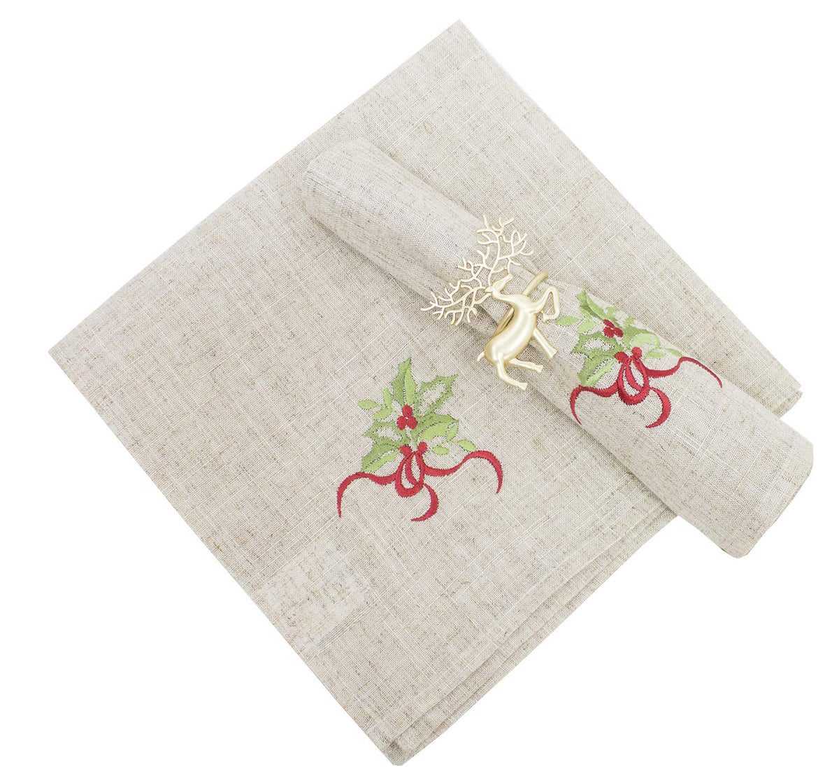 Embroidered Holly Christmas Tree Double-Layer Holiday Tablecloth