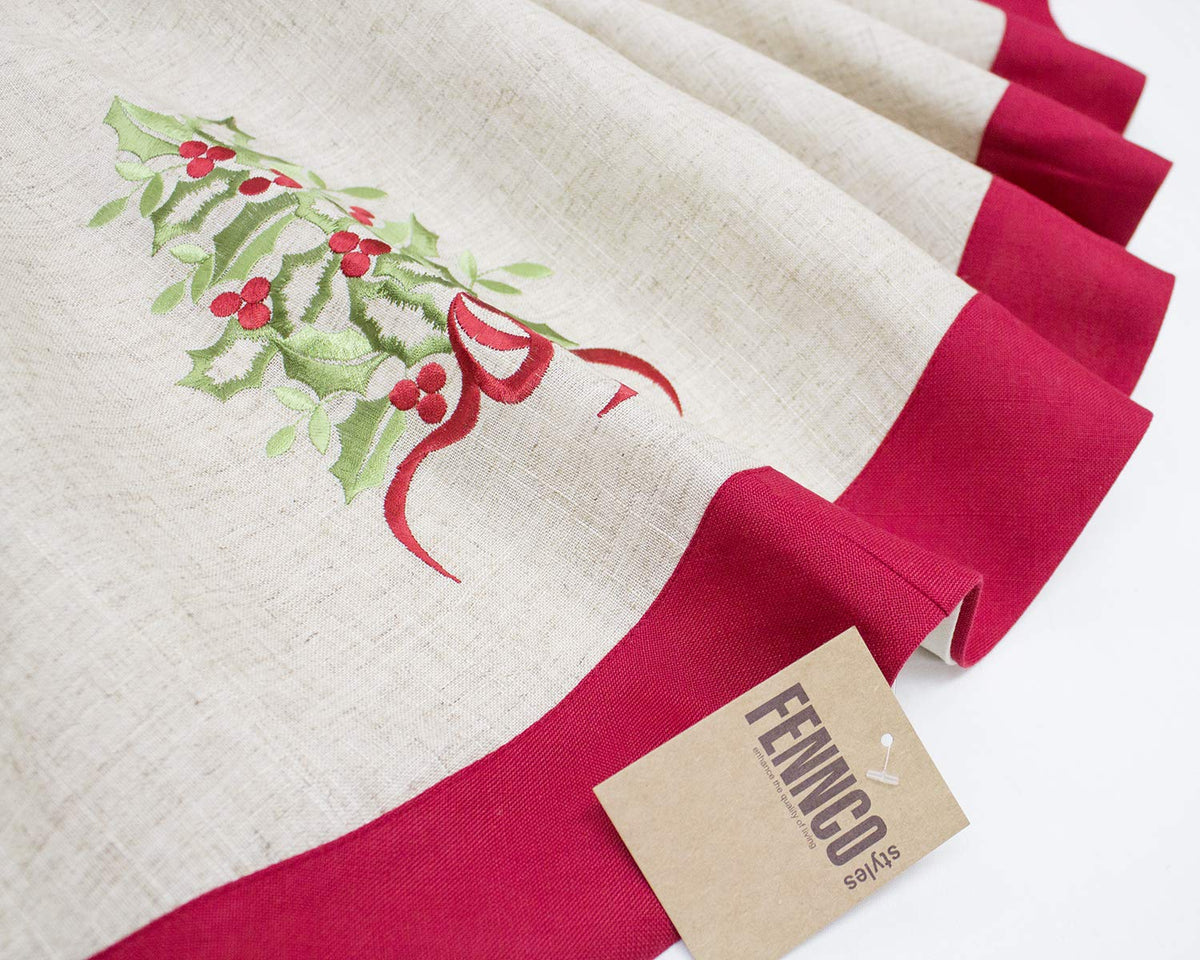 Embroidered Holly Christmas Tree Holiday Decorative Tree Skirt