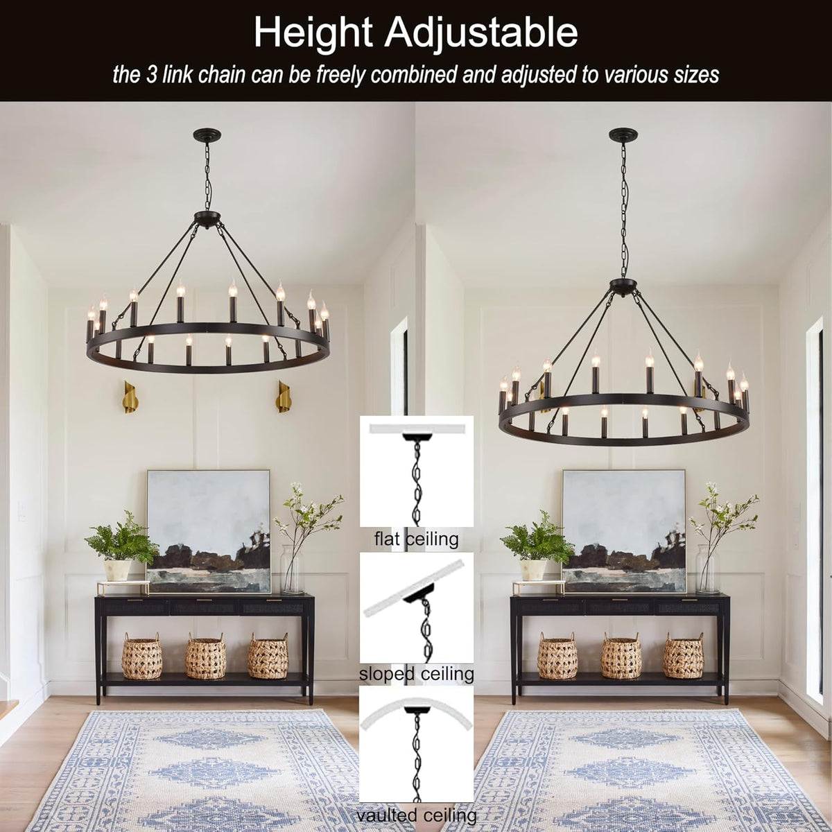 Large Industrial  Black Wagon Wheel Chandelier