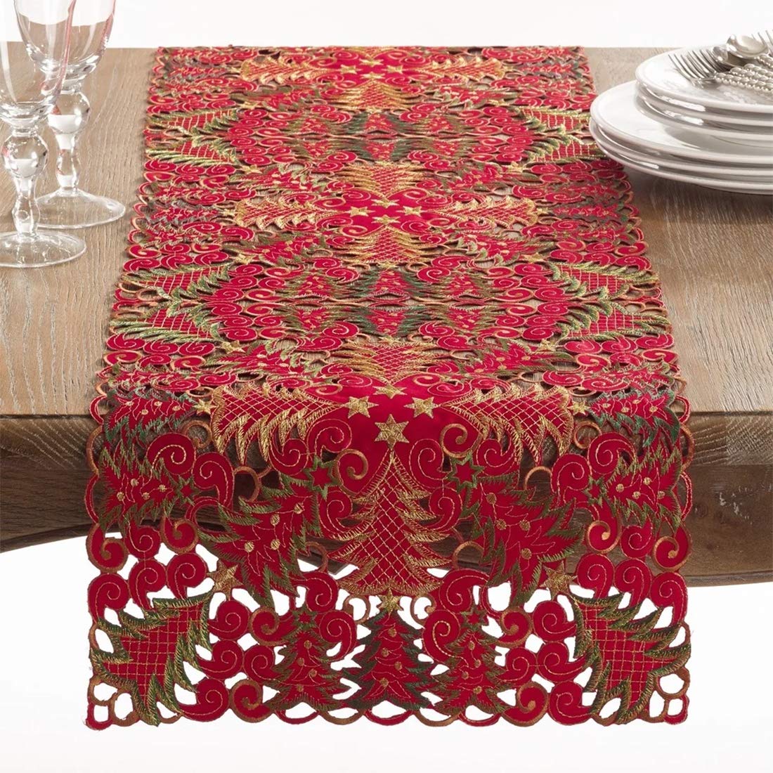 Embroidered Christmas Tree Cutwork Tablecloths