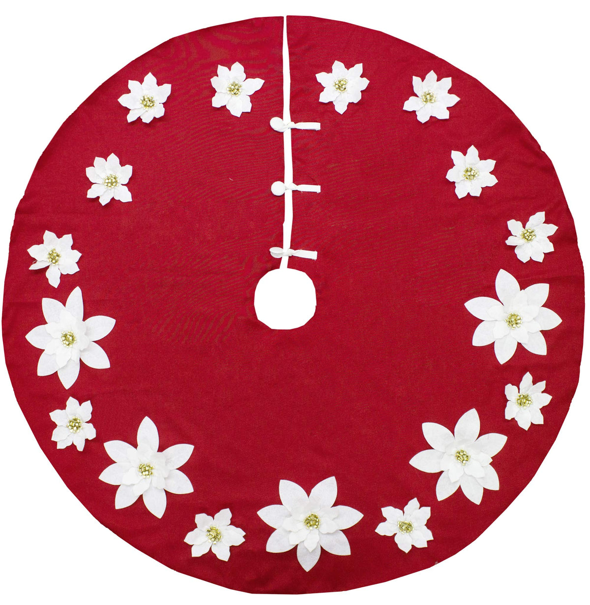 Handmade Holiday Unique 3D Poinsettia Christmas Tree Skirt (53")