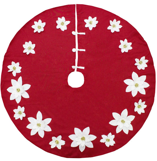 Handmade Holiday Unique 3D Poinsettia Christmas Tree Skirt (53")
