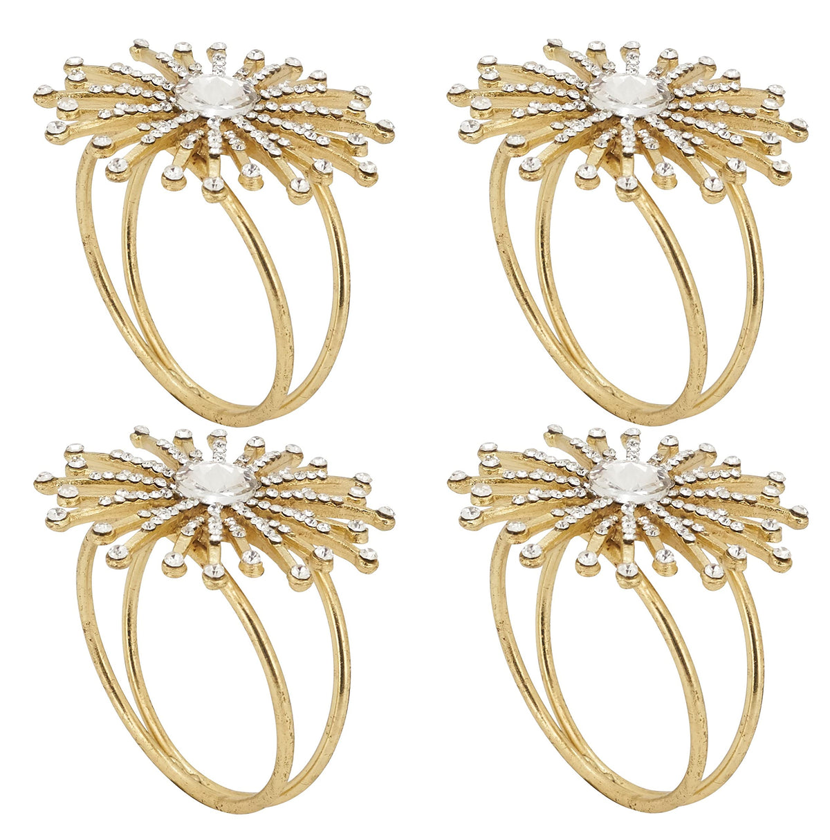 Fennco Styles Elegant Jewel Starburst Napkin Rings, Set of 4 - Silver Metal Napkin Holder for Dining Table Décor, Holidays, Weddings, Banquets, Family Gatherings and Special Occasion