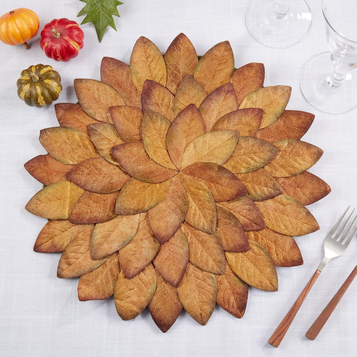 Harvest Fall Leave Holiday Placemats 15" Round