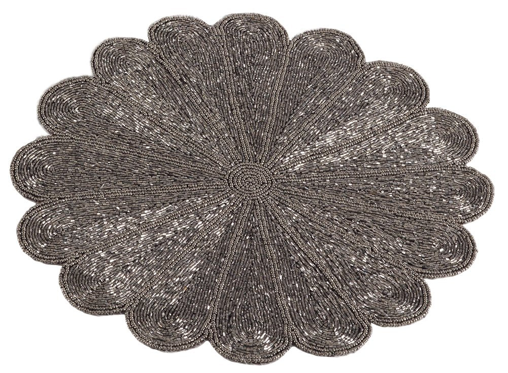 Flower Design Handmade Beaded 15-inch Round Placemat