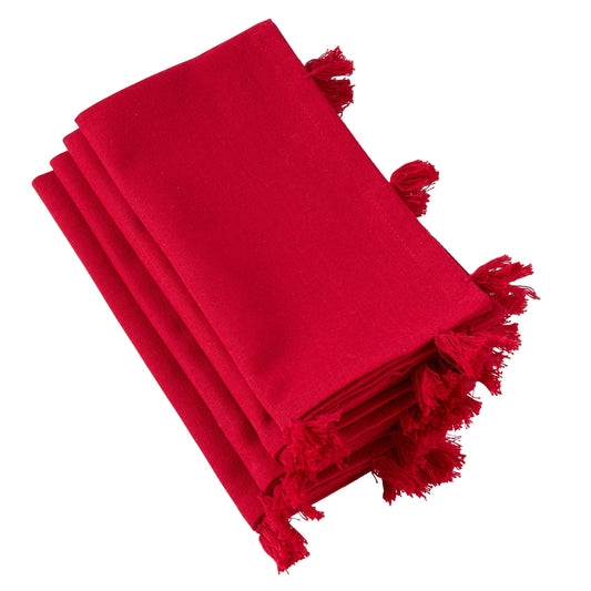 Serviettes de table décoratives de Noël 100 % coton avec pompons