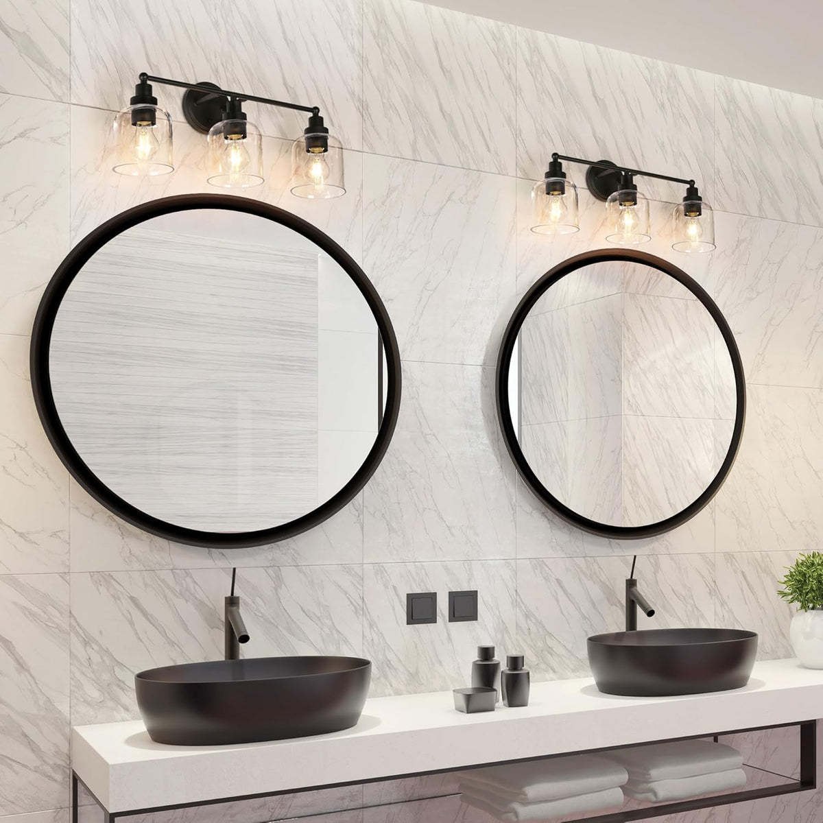 3-Light Black Vanity Light with Clear Glass Shade