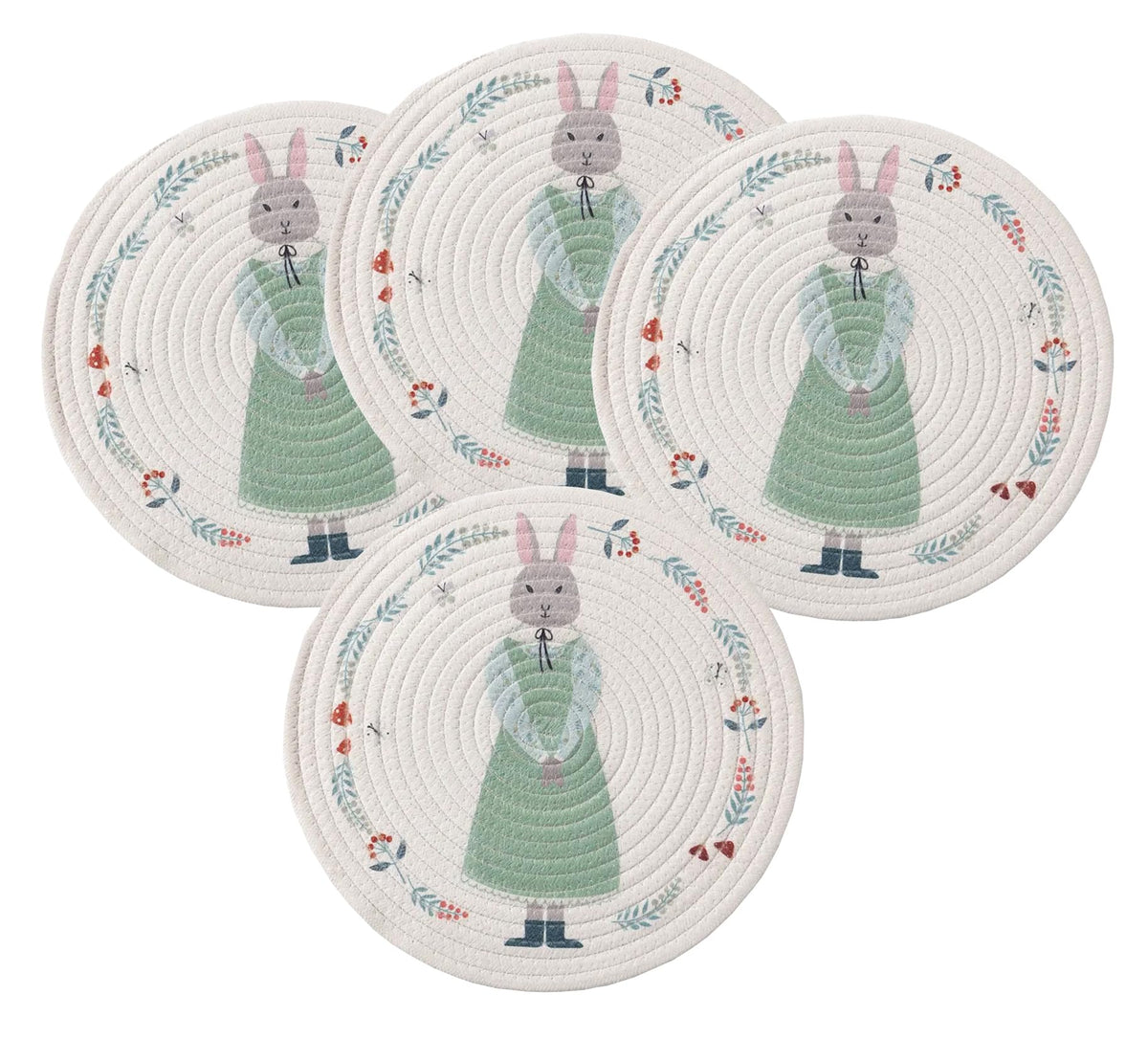 Rabbit & Botanical Print Cotton Blend Woven Placemats