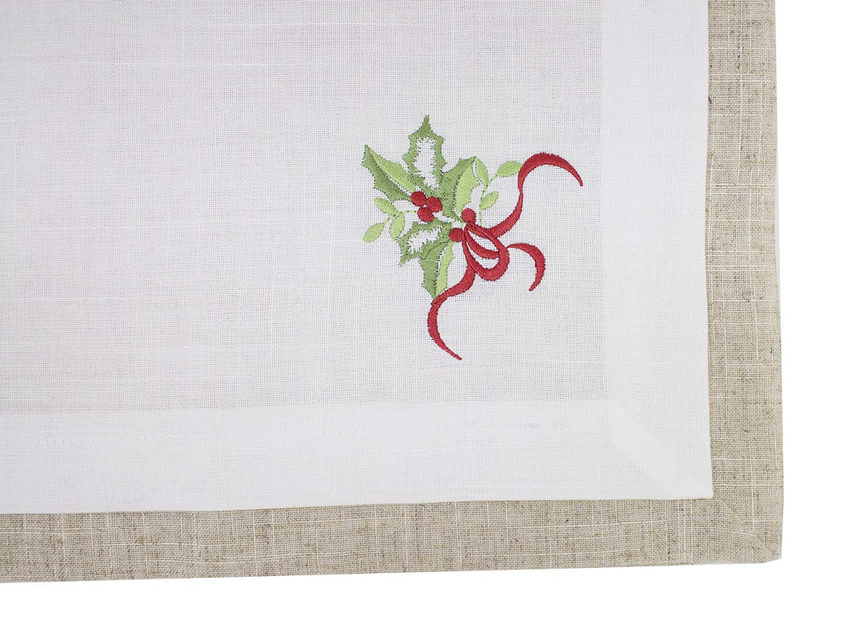 Embroidered Holly Christmas Tree Double-Layer Holiday Tablecloth