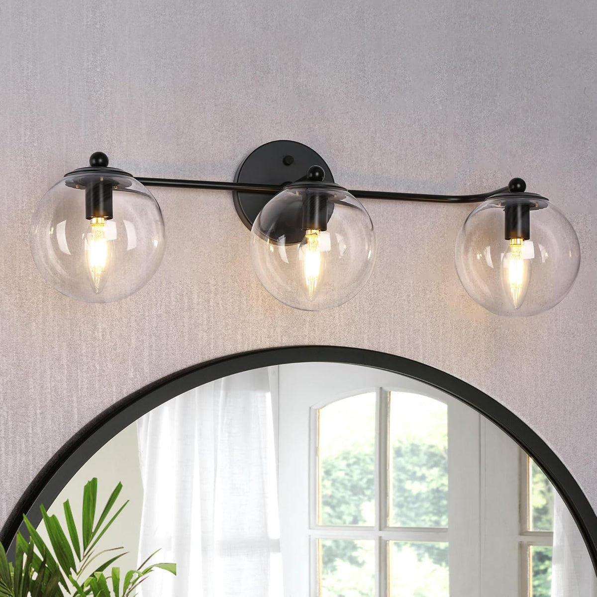3-Light Black Vanity Light with Clear Glass Shade