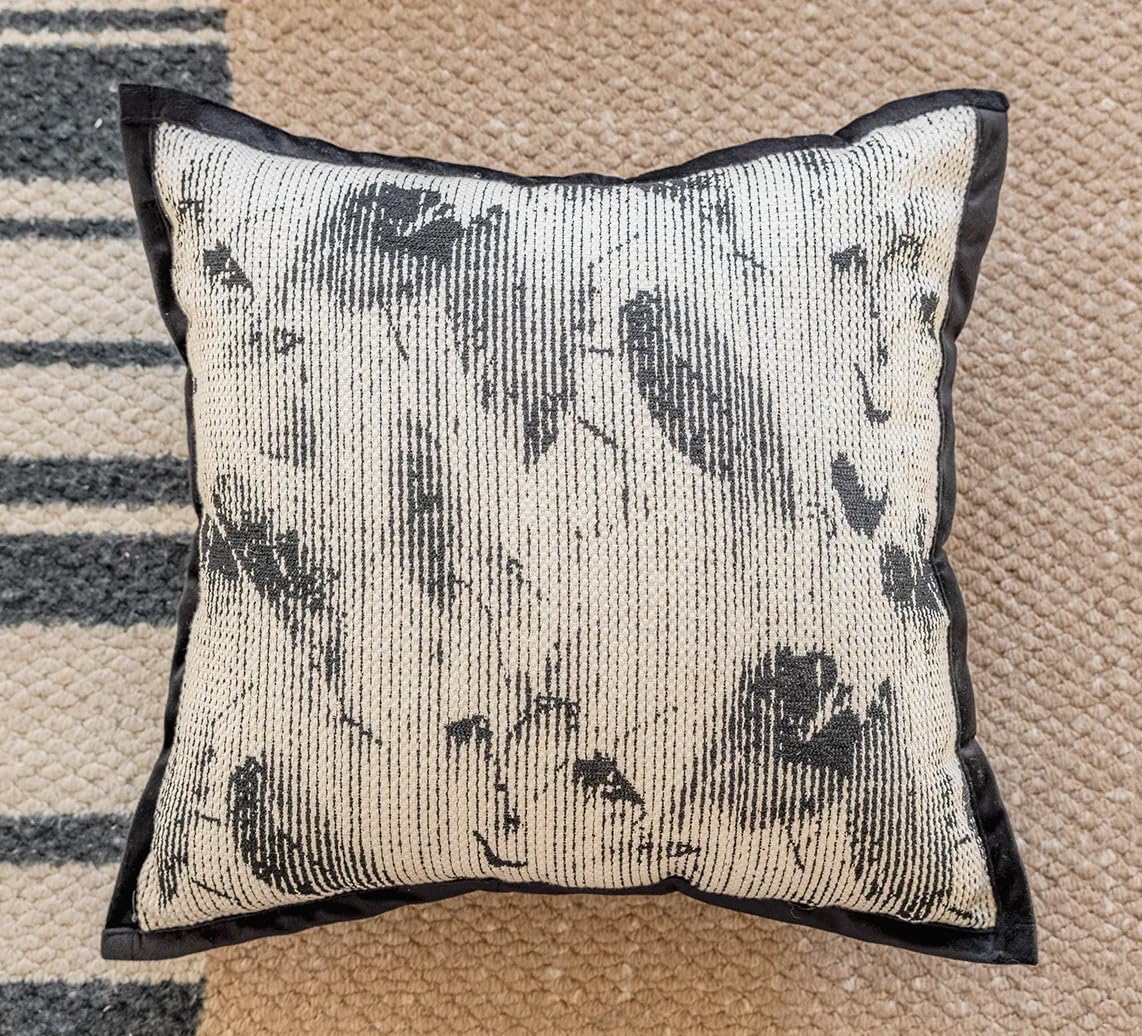 Fennco Styles Art Style Leaf Feather Design Jacquard Throw Pillow Cover 18" W X 18" L – Black Woven Square Cushion Case for Couch, Sofa, Bedroom, Office and Living Room Décor