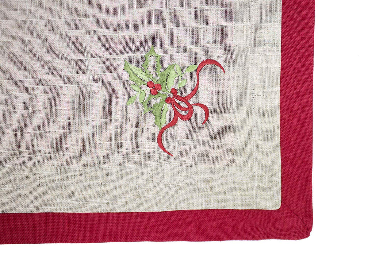 Embroidered Holly Christmas Tree Double-Layer Holiday Tablecloth