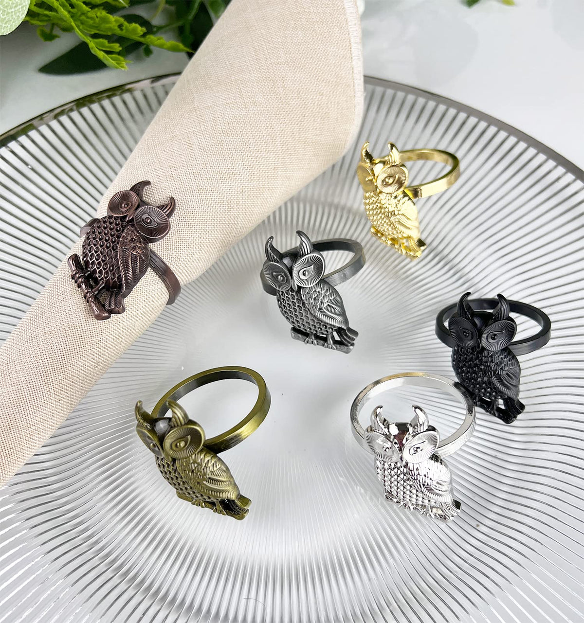 Perched Owl Metal Napkin Rings