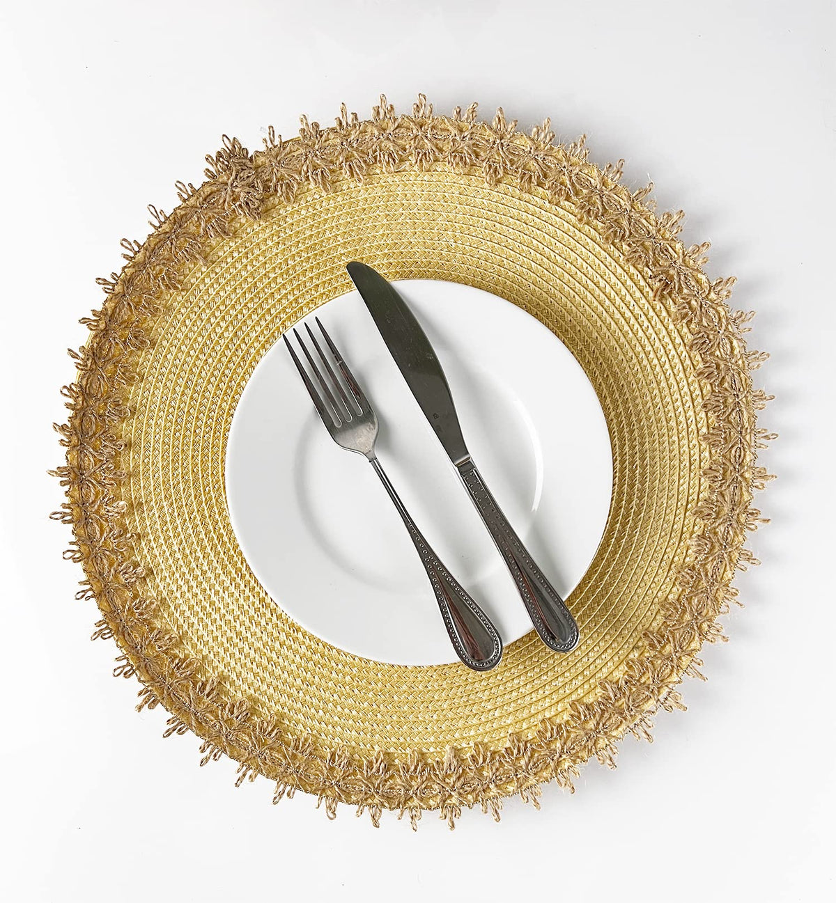 Rustic Jute Border Handwoven Placemats 15" Round