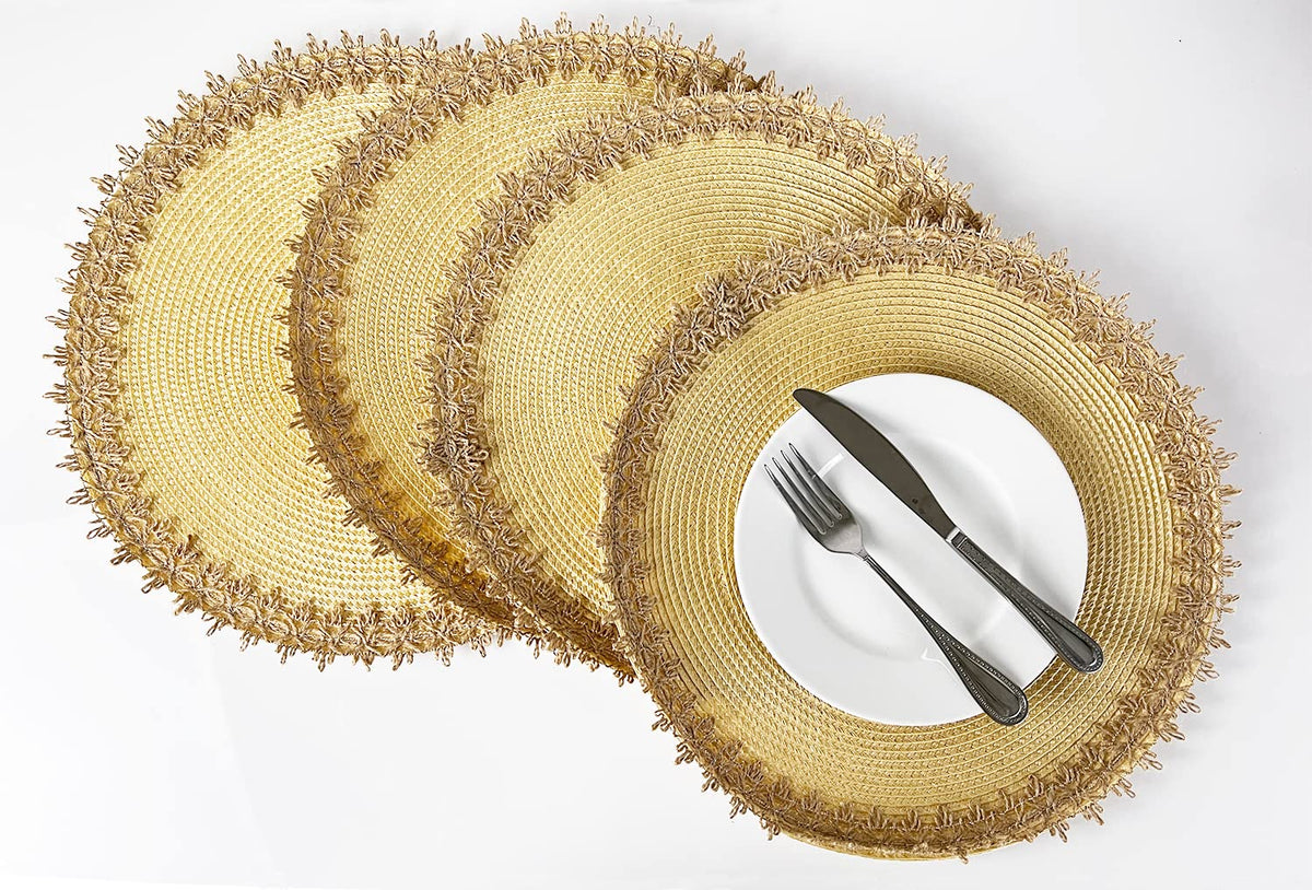 Rustic Jute Border Handwoven Placemats 15" Round