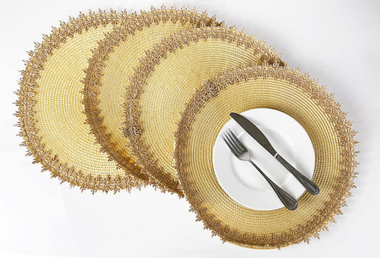 Rustic Jute Border Handwoven Placemats 15" Round