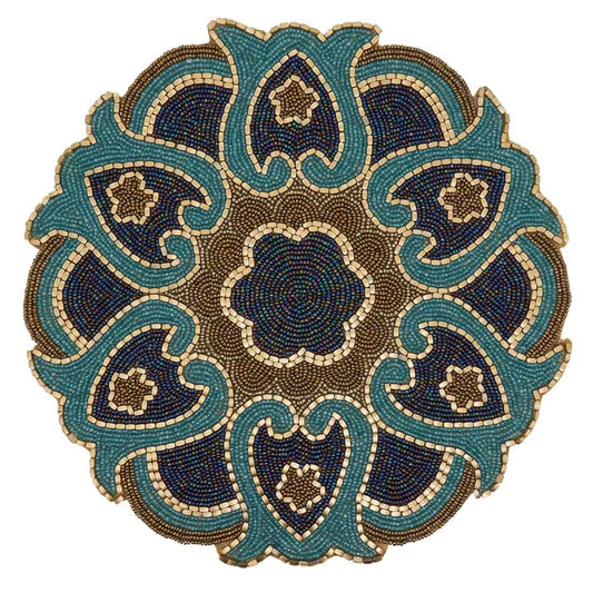 Tovaglietta rotonda da 14" con design floreale intagliato e perline fatte a mano