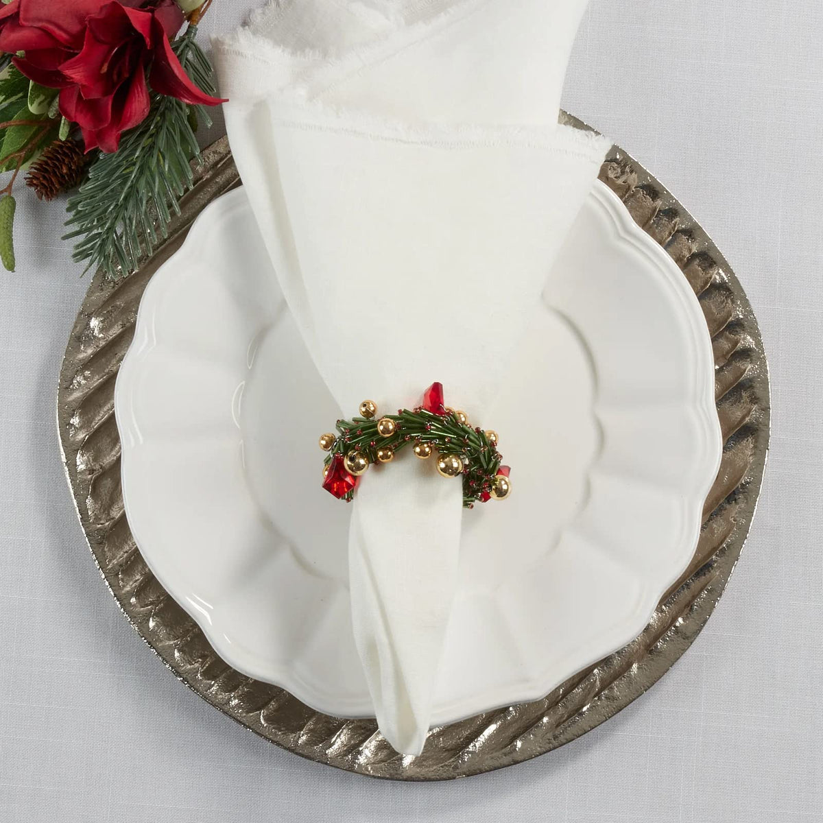 Hand Beaded Christmas Wreath Decorative Napkin Rings