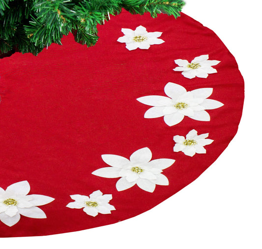 Handmade Holiday Unique 3D Poinsettia Christmas Tree Skirt (53")