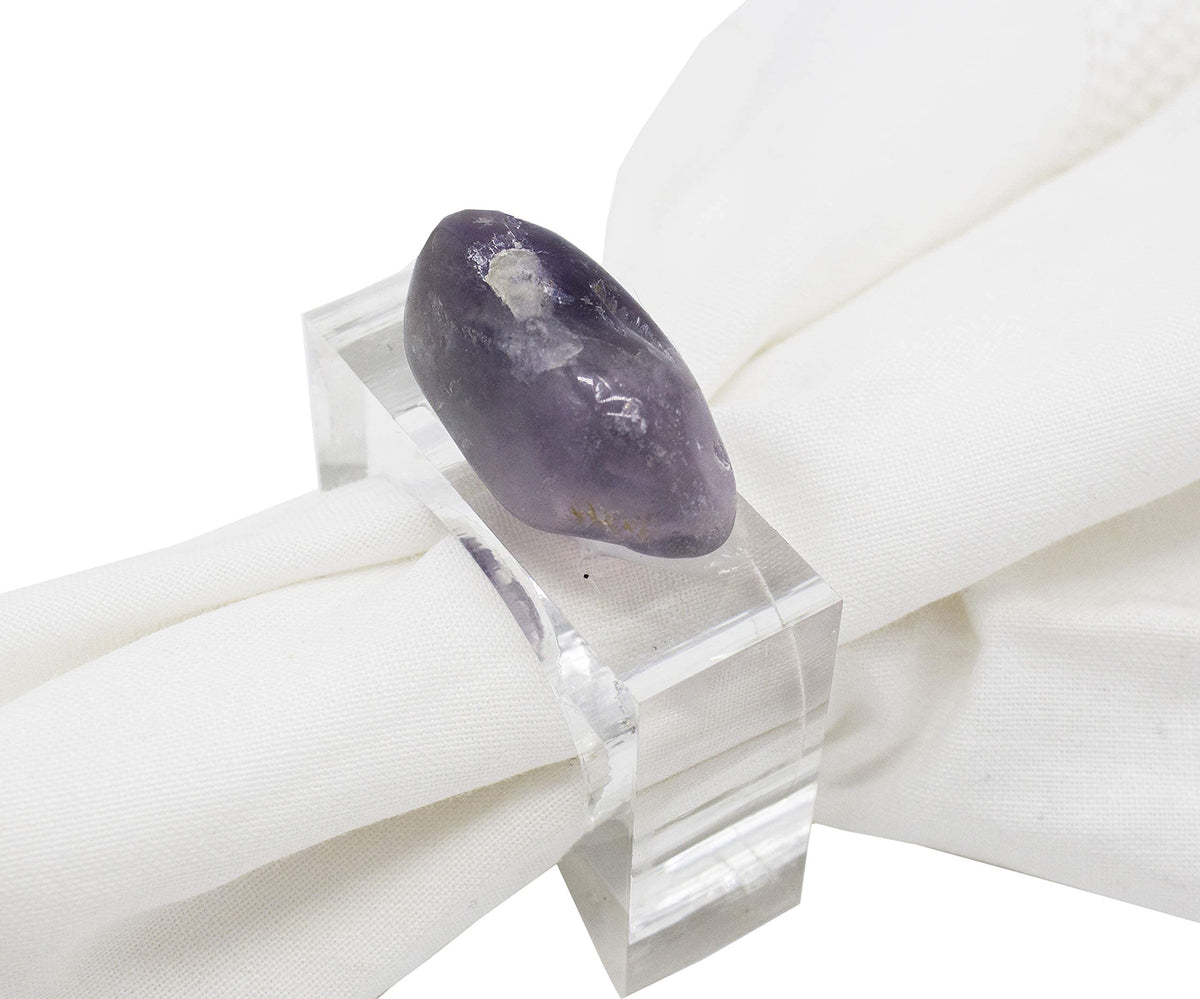 Fennco Styles Natural Stone Napkin Rings, Set of 4 - Natural Rock Napkin Holders for Home Décor, Dining Table, Banquet, Everyday Use and Special Occasion