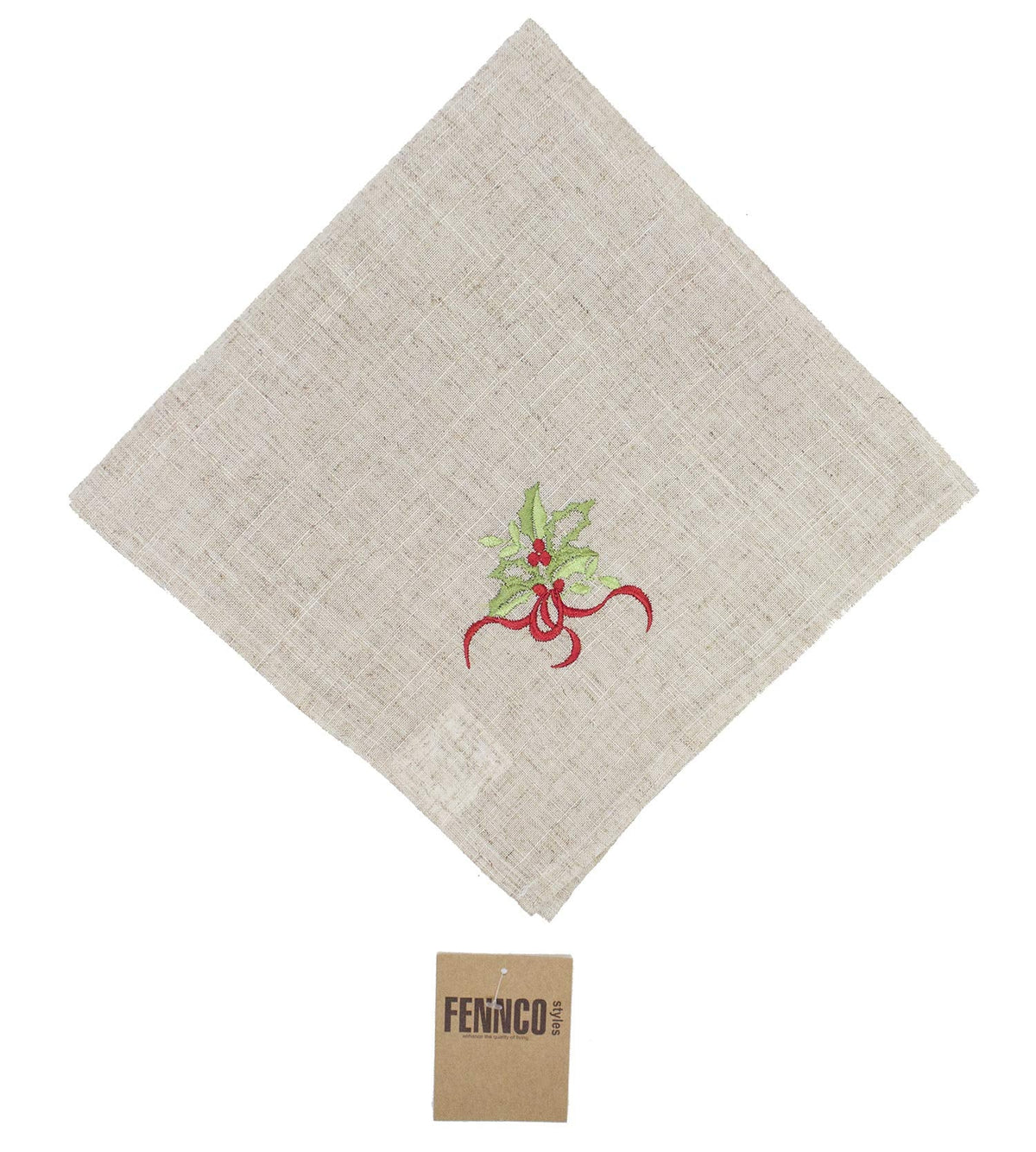 Embroidered Holly Christmas Tree Double-Layer Holiday Tablecloth