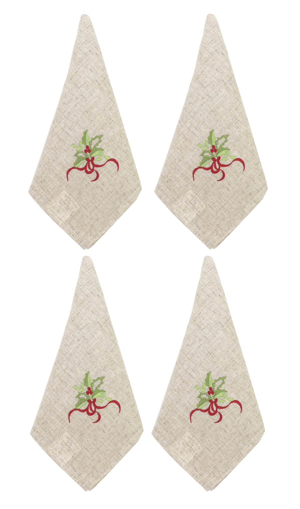 Embroidered Holly Christmas Tree Double-Layer Holiday Tablecloth