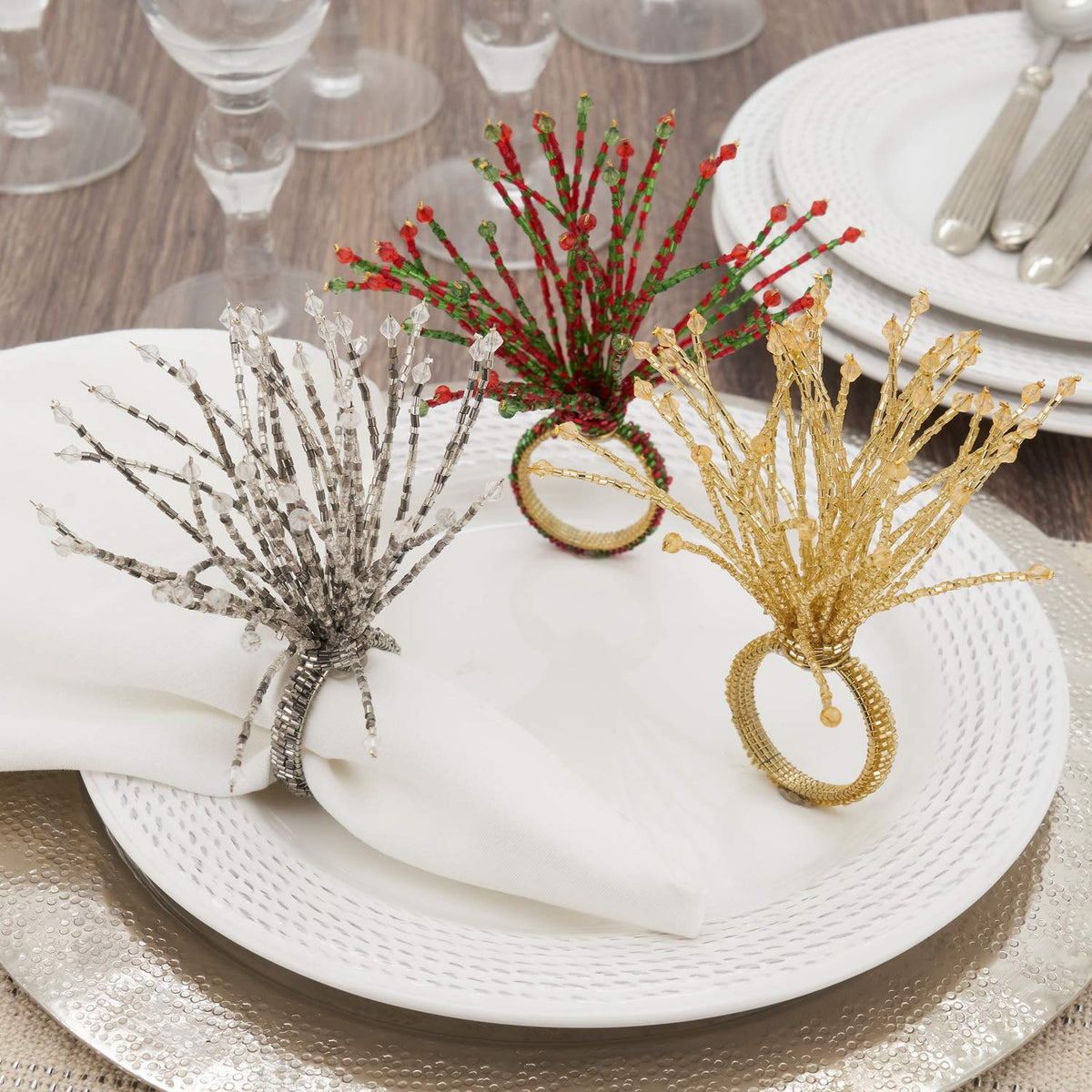 Hand Beaded Spray Design Decorative Napkin Rings