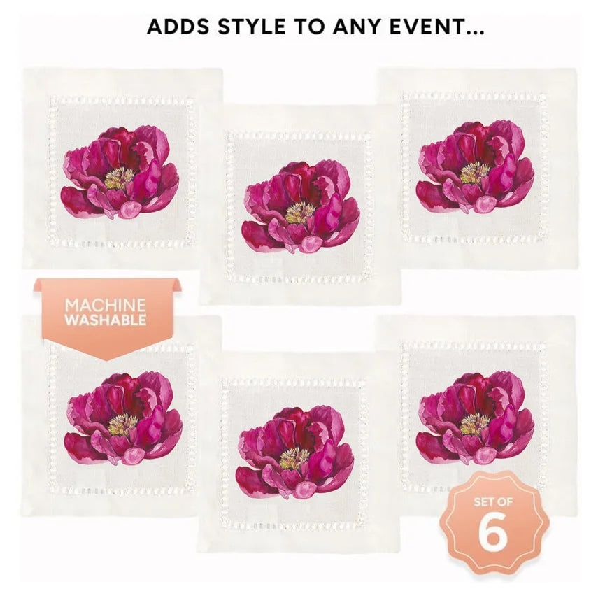 Hemstitch Napkins - Peony (Set of 6)