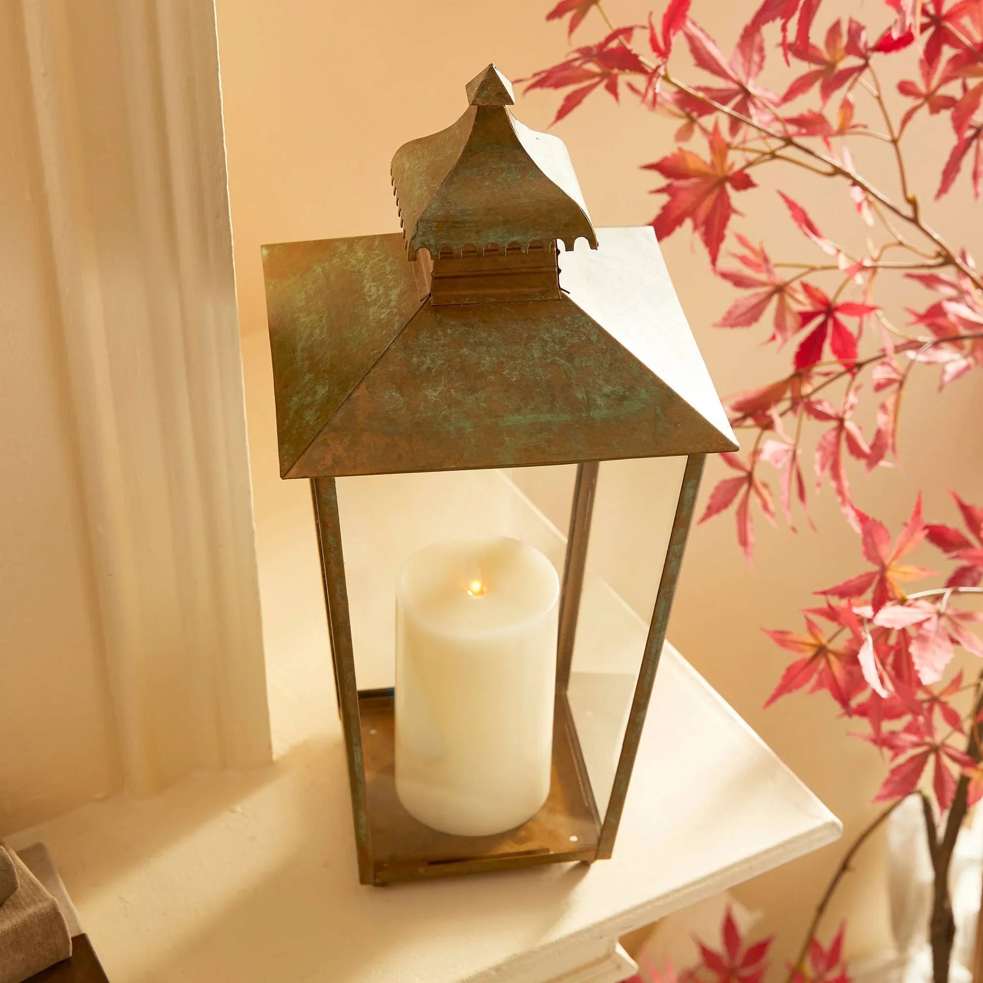 Large Anders Pagoda Top Lantern Antique Weathered Patina Finish