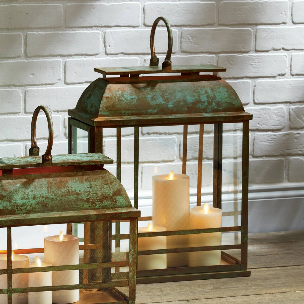 Large Solana Decorative Metal Lantern with Weathered Patina Finish