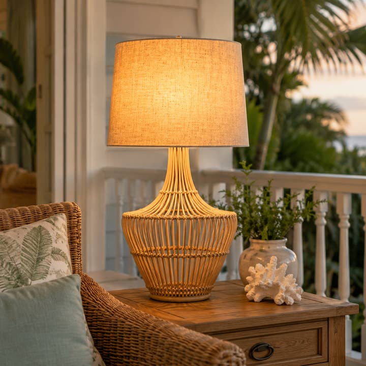 Havana Rattan Table Lamp with Jute Drum Shade