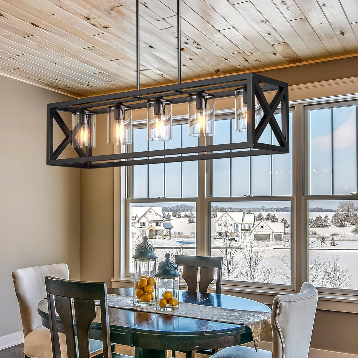 Farmhouse 5 Light Metal Linear Chandelier