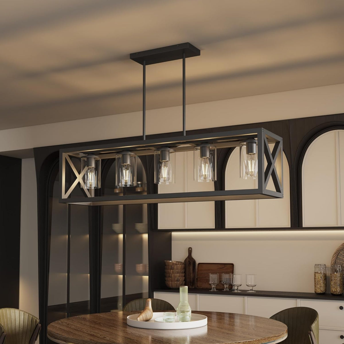 Farmhouse 5 Light Metal Linear Chandelier