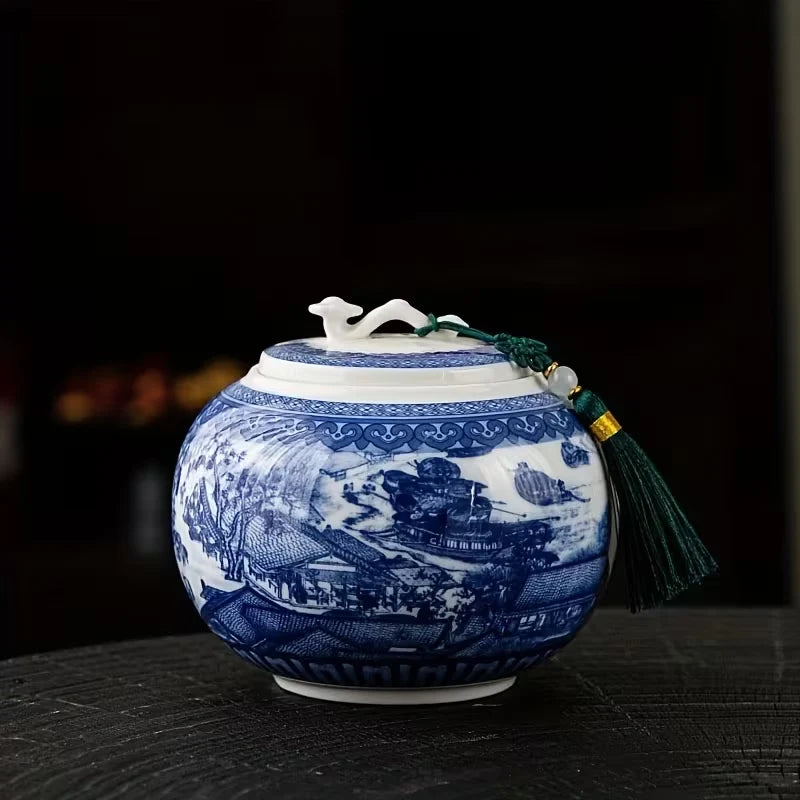 Qingming River Scene Chinoiserie Porcelain Jar