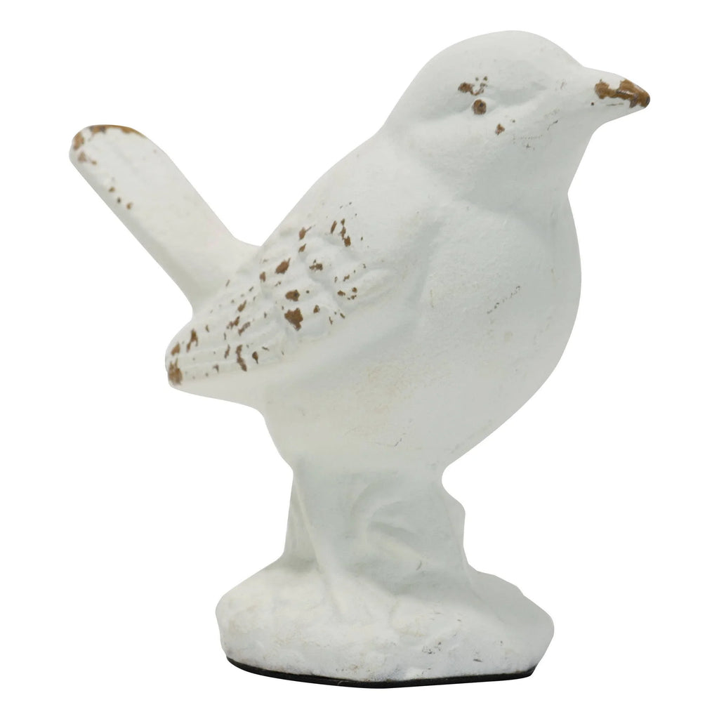 Flora Bird Cast Iron Decorative Accent — Matte White