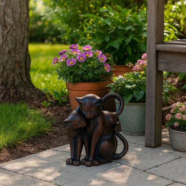 Whimsical Bronze Cat Garden Statue – Artistic Resin Accent (7")