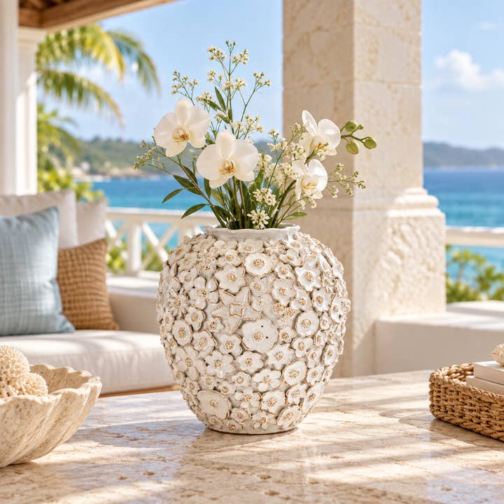 Bouquet De Fleurs White Ceramic Vase Medium