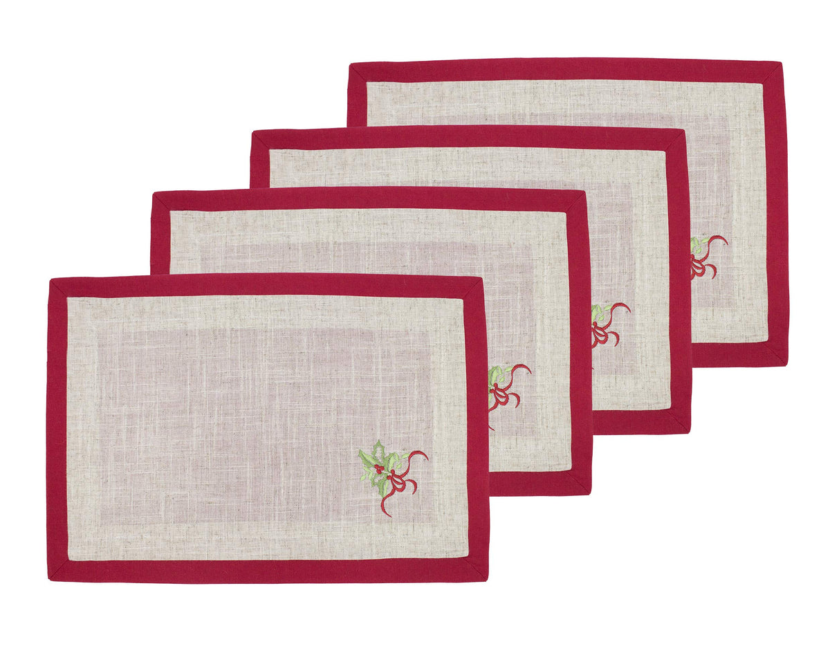 Embroidered Holly Christmas Tree Double-Layer Holiday Tablecloth