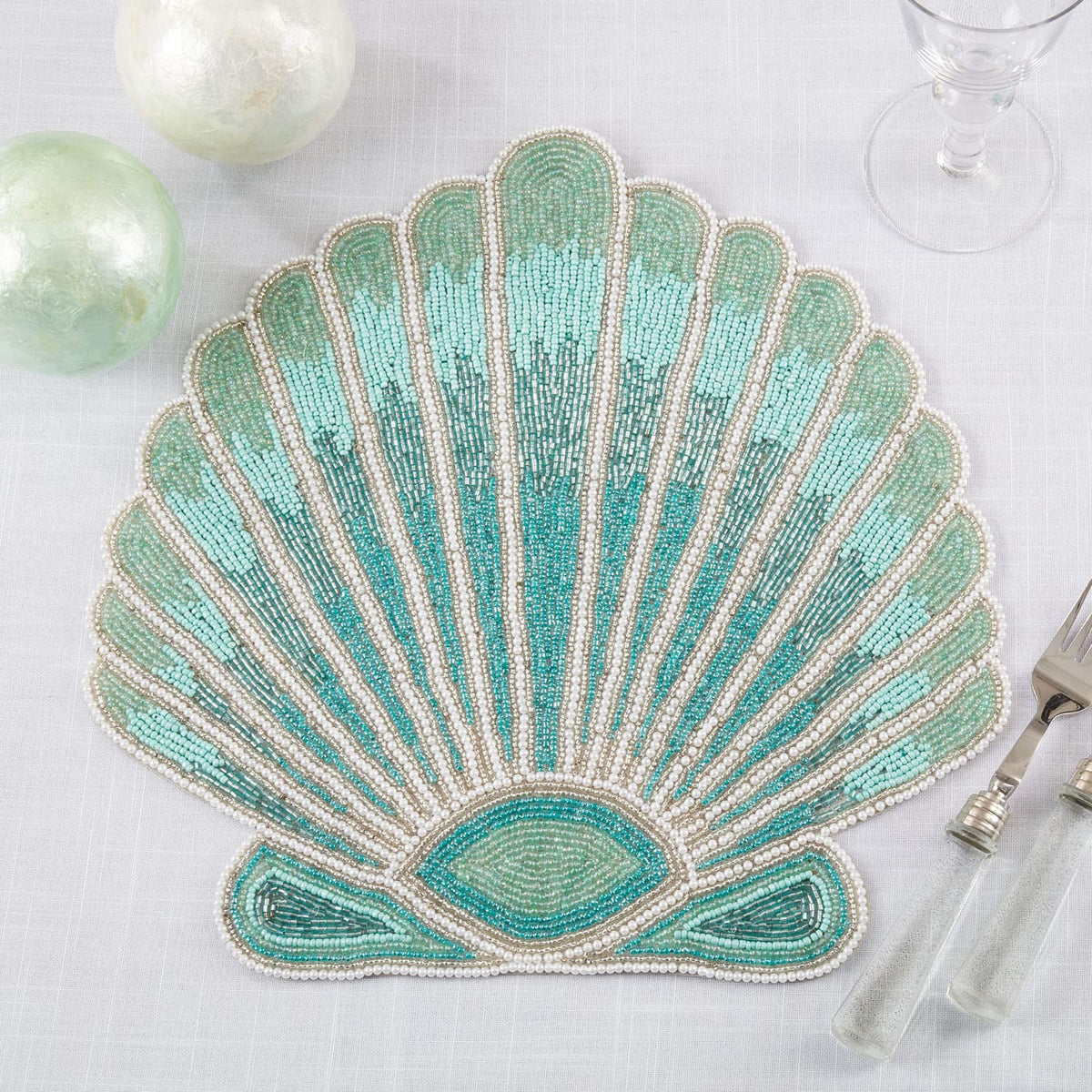 Hand Beaded Sea Life Coastal Placemat 15" Round