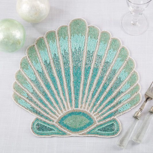 Hand Beaded Sea Life Coastal Placemat 15" Round