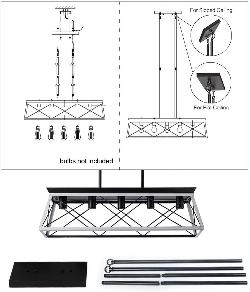 5-Light Farmhouse Pendant Linear Chandelier