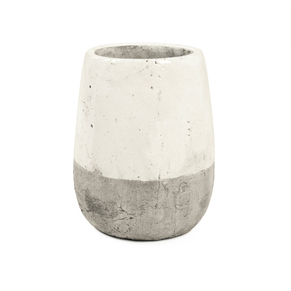 Two Tone Distressed White Ceramic Vase 7.5 in