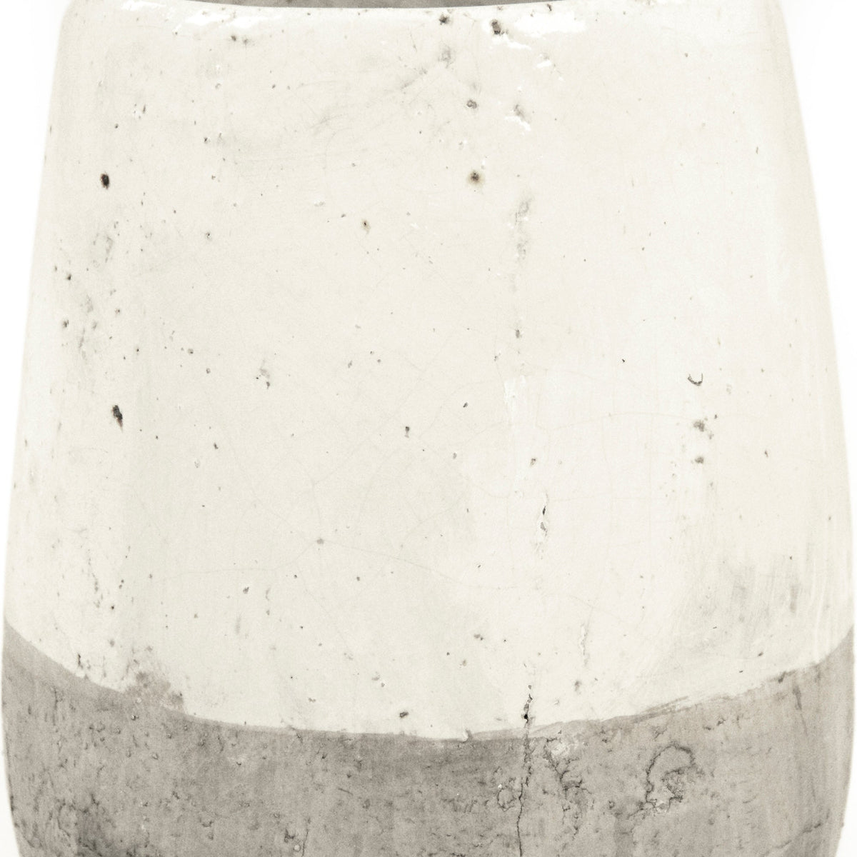 Two Tone Distressed White Ceramic Vase 7.5 in