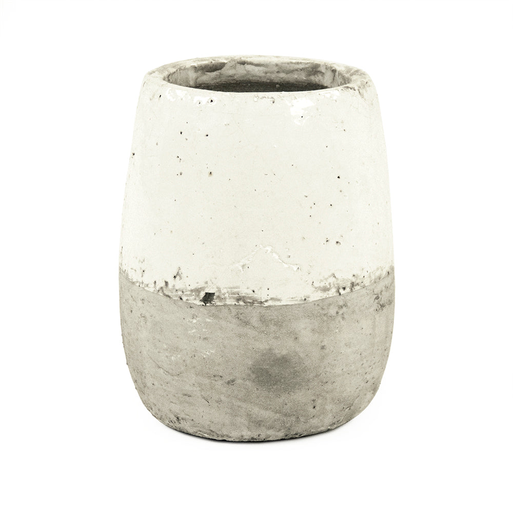 Two Tone Distressed White Ceramic Vase 7.5 in