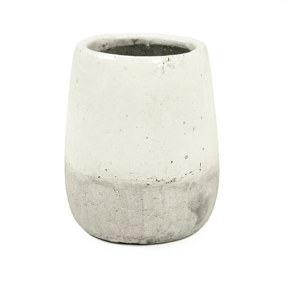 Two Tone Distressed White Ceramic Vase 7.5 in