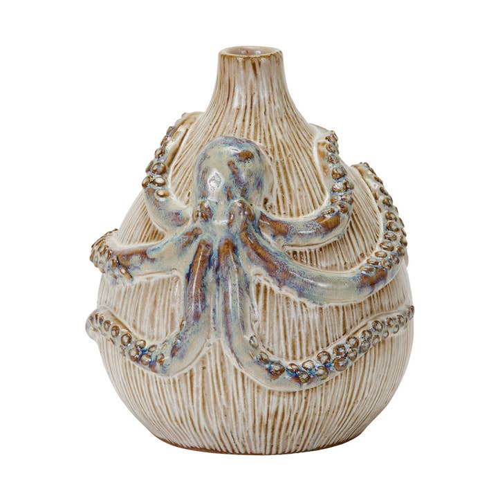 Small Cream & Ocean Blue Octopus Ceramic Vase