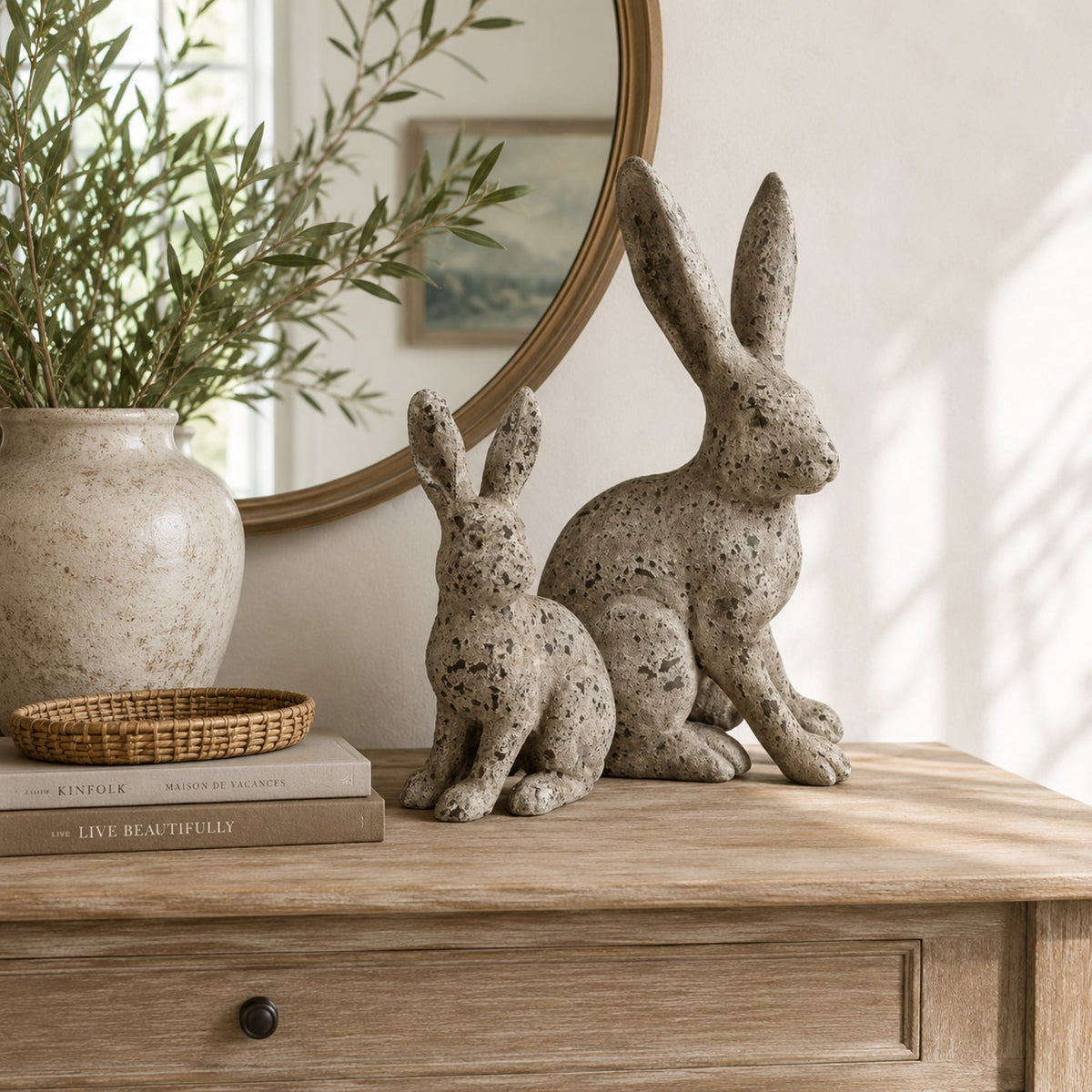 Rustic Resin Rabbit Figurine