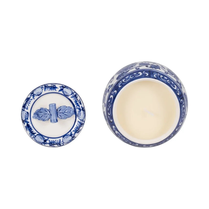 Blue/White Peony Chinoiserie Lidded Candle