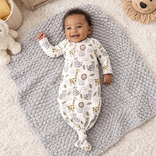 Robe de nuit à nouer pour bébé en bambou Safari Snuggles, imprimé jungle
